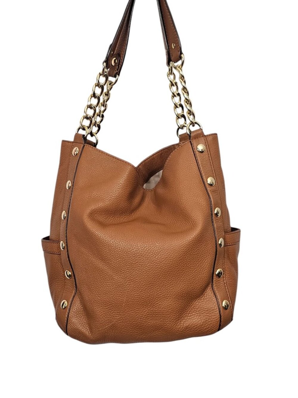 Michael Kors Delancy Studded Pebbled Leather Chain Hobo Shoulder Bag Tote COA